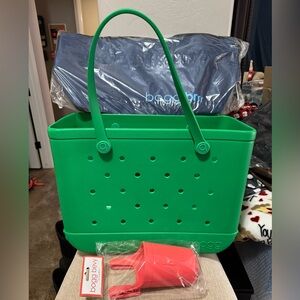 Green Bogg Bag Combo, Navy Bogg Brrr Cooler and Coral Cup Caddy NEW w/ Tags